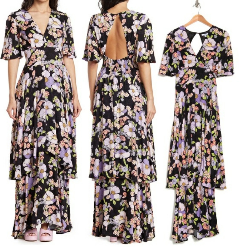 NWOT AFRM Floral Maxi Open Back Dress